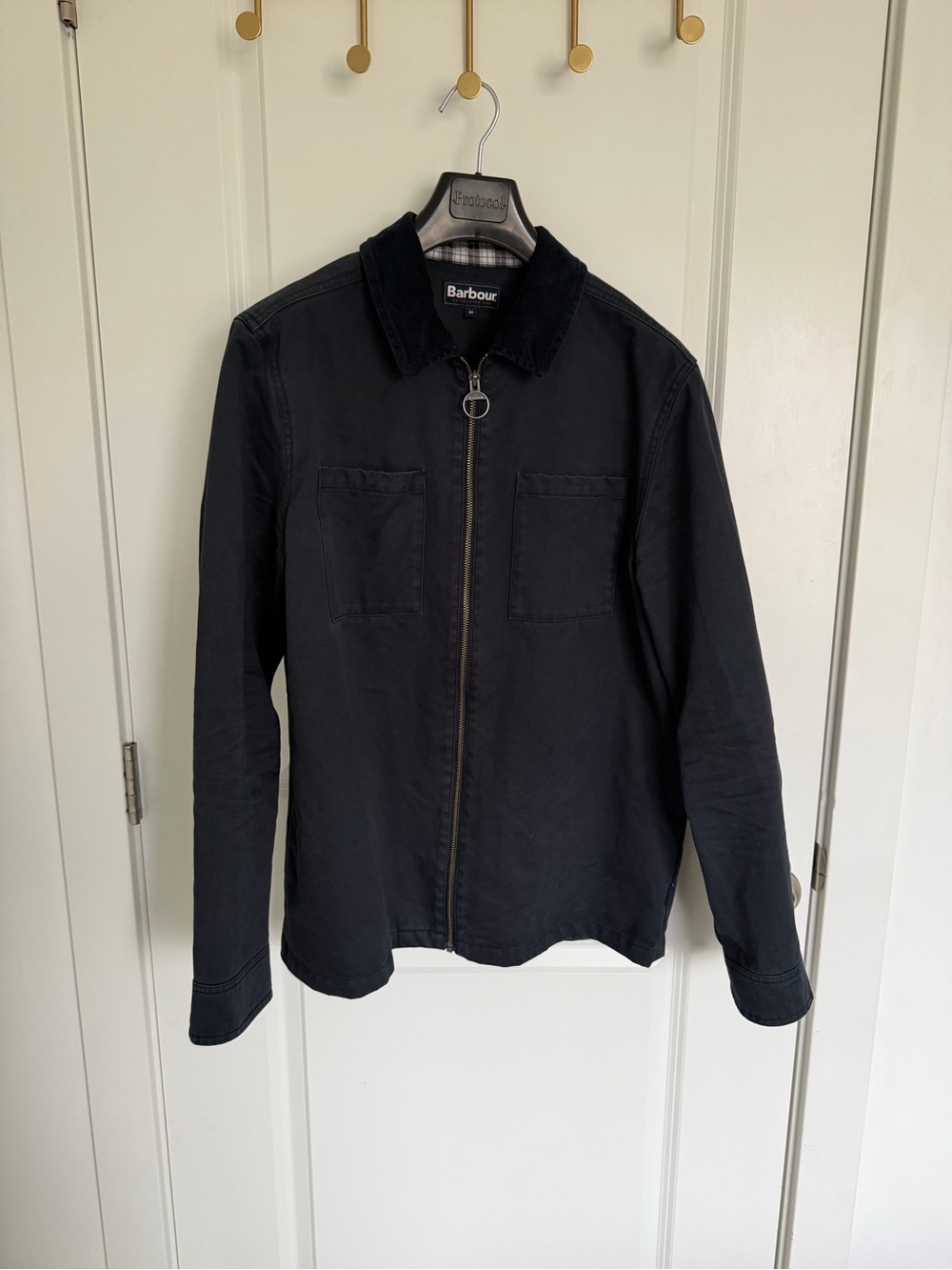 Barbour Black Zip Utility Jacket with Cord Collar